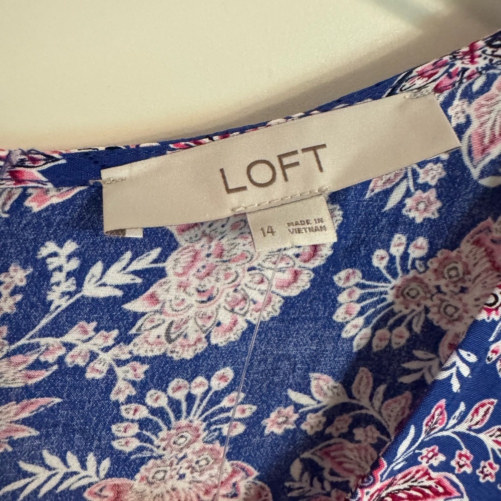 NWT, LOFT Women’s Size 14 Scoop Neck Puff Sleeve Swing Floral Print - Picture 5 of 13